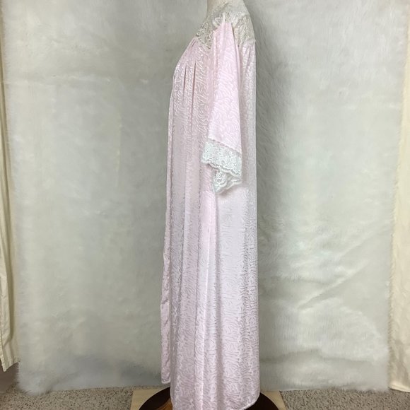 Vintage 1970s Christian Dior Miss Dior Pink Jacquard And Ivory Lace Robe S - Picture 4 of 7